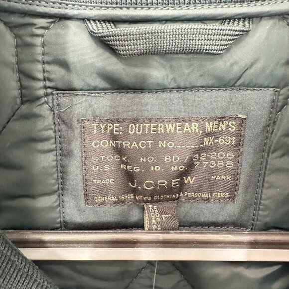 J. Crew Men's Size Large Dark Green Quilted flight jacket with PrimaLoft® NWT - Picture 8 of 8
